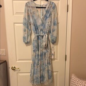 Calvin Klein Light Blue Floral Long Sleeve Dress